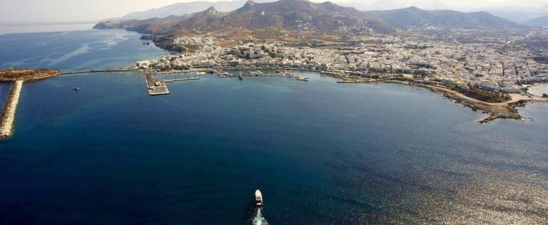 aerial naxos town panoramic view galaxy hotel